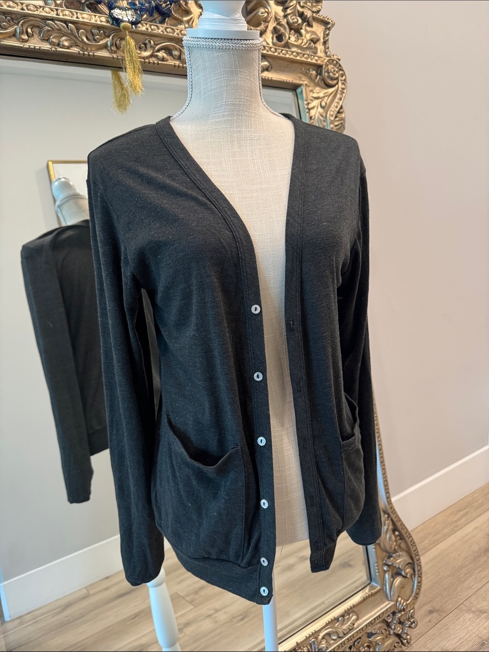 American Apparel Black Button-Front V-Neck Cardigan
